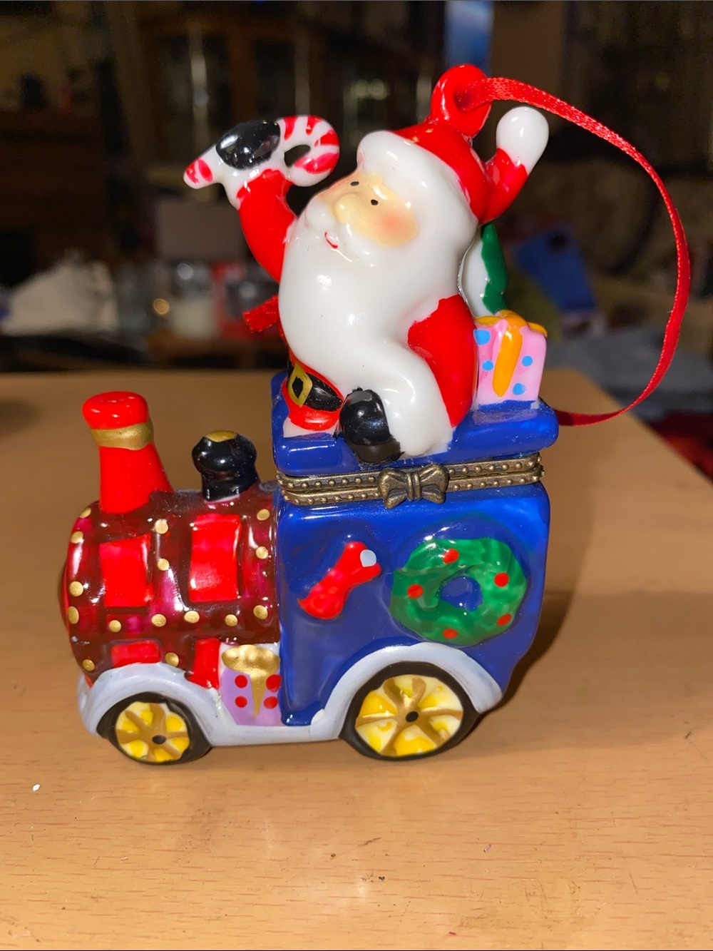 Festive Santa Train Trinket Ornament Toy - Red, Blue, Green